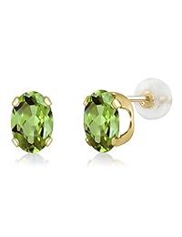 1.60 ct Oval 7 x 5 mm Peridot verde 14 K Amarillo Oro Stud arete