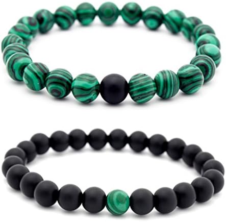 qianziqianse Malachite and Black Gravel His and Hers Bracelets 8mm Sandstone Couple Bracelet XIAOLI