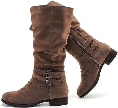 Luoika Women's Extra Wide Calf Slouchy Boots, Wide Width Mid Calf