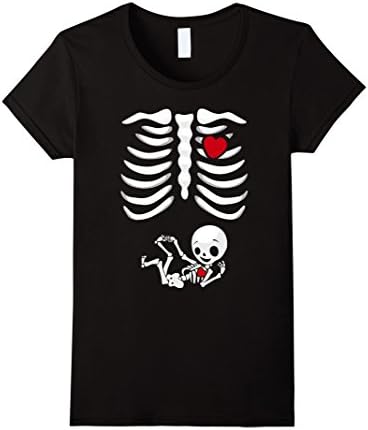 Womens Pregnant Halloween T-Shirts - X-Ray Skeleton Child Baby Boy Medium Black