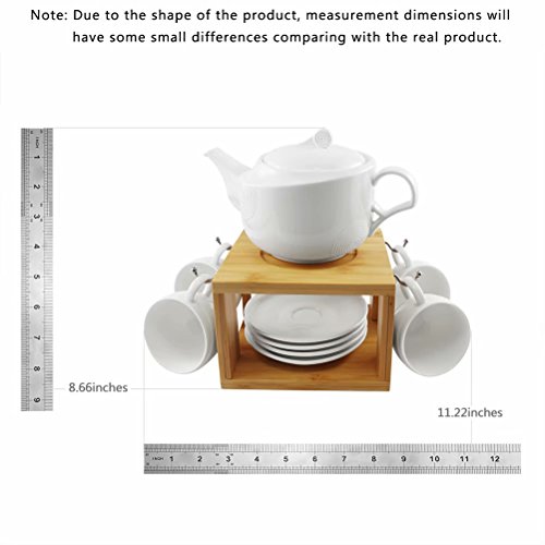 Tea Service Set, [3.4 OZ SMALL Cup], 77L Ceramic Tea Pot (22 OZ, 2.7 Cup), 4-Piece Tea Cups (3.4 OZ) and Saucers with Bamboo Display Stand - Modern Teapot, Tea Cups and Saucers Set for Home and Office - Thumbnail 4