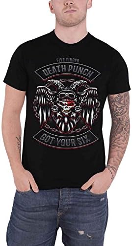 Five Finger Death PunchFive Finger Death Punch T Shirt Biker Badge Band Logo Official Mens Black