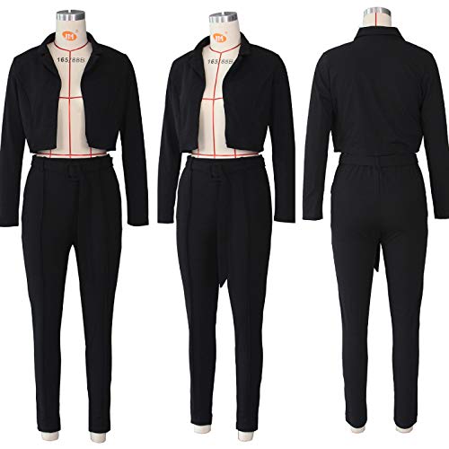Women's Blazer Suits Long Sleeve Blazers with Long Pants Suiting Blazers Jacket Uniform 2-Black Small - Thumbnail 4