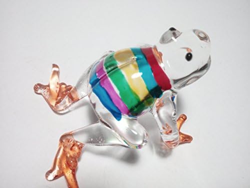 Pswmpch Glass Blown Figurine Miniature Handmade Collectible Gift Dollhouse (Rainbow Frog)