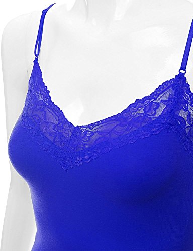 XT1004L Ladies Adjustable Spaghetti Strap Lace Trim Long Tunic Cami Tank Top Royal 2XL - Thumbnail 4