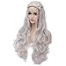 Aosler Movie Wig Braided Silver Long Curly Cosplay Party Costume Halloween Hair Wig