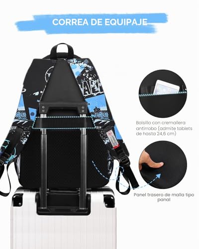Tanou Teenage Boy Backpack, Football School Backpacks for Kids | 12+ years, Large Backpack for College and High School in Nylon, Black/Blue