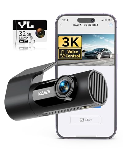 KAWA Dash Cam Car 3K Front, with 32GB SD Card, Voice Control, WiFi and App, 24/7 Parking, G-Sensor, Night Vision, Loop Recording, Dashcam Camera 360 for Truck and SUV