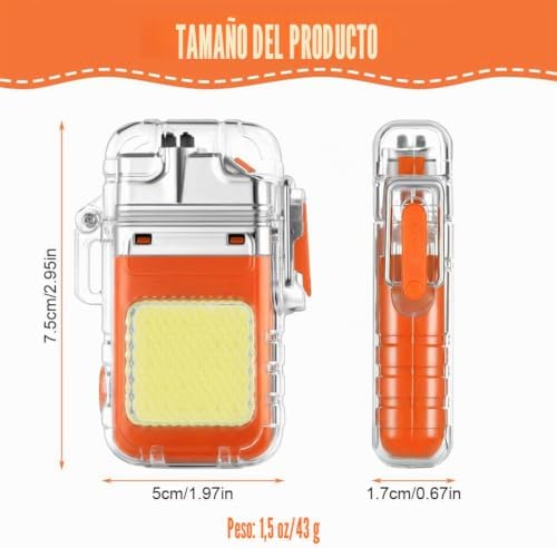 Isqueiro elétrico, isqueiro eletrónico USB C recarregável, isqueiro de arco duplo com lanterna, resistente ao vento e à água, acendedores de velas, presente para o pai, avô (laranja)