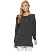 YELETE Women’s Loose Fitting Long Sleeve Top (Large, Heather Charcoal)