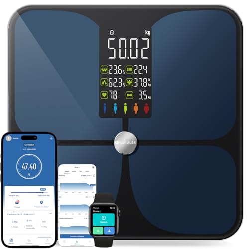 Digital Personal Scale with Bluetooth App, Professional Smart Impedentiometric Scale, Body Fat Measurement and Lean BMI with 22 Indexes, Electronic Scale Black 4AAA