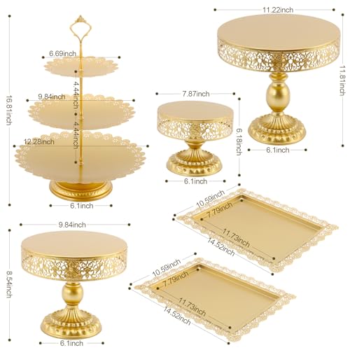 Gold Dessert Table Display Set 6 +1, Gorgeous Metal Cake Pop Display Stands Dessert Platter Cupcake Tower with 50Pcs Balloons for Wedding Birthday Party Baby Shower Afternoon Tea Festival Decor