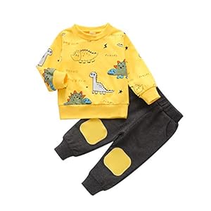 LUCSUN Peuter Baby Jongen Kleding Dinosaurus Lange Mouw Sweatshirt Tops Elastische Broek Casual Outfits