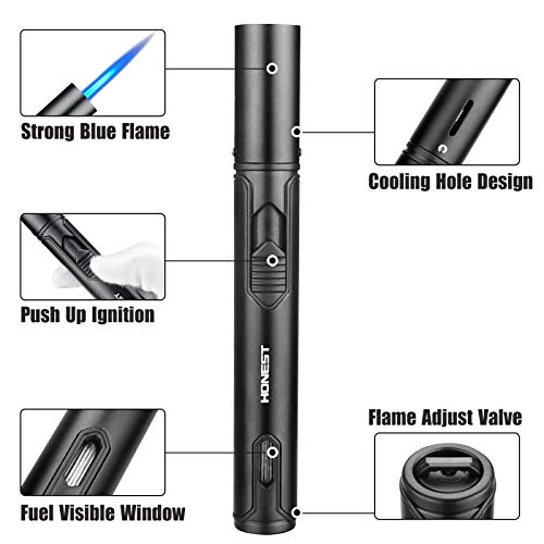 Torch Lighter Butane Lighters with Fuel Level Window, Adjustable Jet Flame for Grill Kitchen BBQ