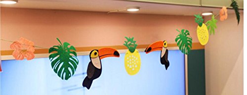 Alemon ALOHA Toucan Bird Tropical Leaves Banner Pennant, Pineapple Party Decorations