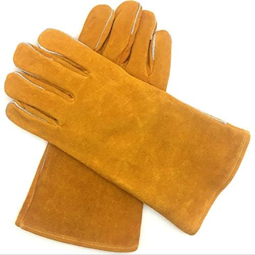 Welders Gauntlet Pure Yellow Color Multifunction Leather Welding Soldering Gloves For MIG TIG ARC MMA Heat Fire Resistant Safety Working Gloves Mitts For Oven Grill Fireplace Furnace Stove Pot Holder