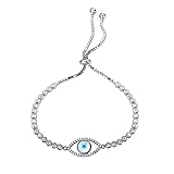Mystical Evil Eye Adjustable Bracelet in .925 Sterling Silver & Cubic Zirconia
