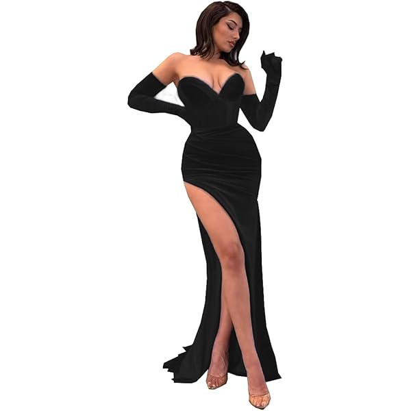 Amazon.com: SDRESS Womens Prom Dresses Sweetheart Strapless Velvet Split  Mermaid Bridesmaid Dresses Formal Evening Gown with Glove Black : Clothing,  Shoes & Jewelry