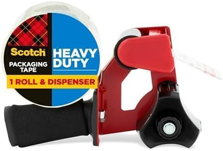 Scotch Heavy Duty Packaging Tape, 1.88 x 54.6 yd, Designed for Packing, Shipping and Mailing, Strong Seal on All Box Types, 3″ Core, Clear, 1 Roll w/Dispenser (3850-2ST) (Pack of 12)