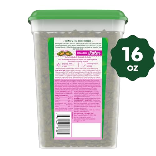 GREENIES FELINE SMARTBITES HEALTHY KITTEN TREATS FOR INDOOR KITTENS, CRUNCHY AND SOFT NATURAL CAT TREATS, CHICKEN FLAVOR, 16 OZ. TUB