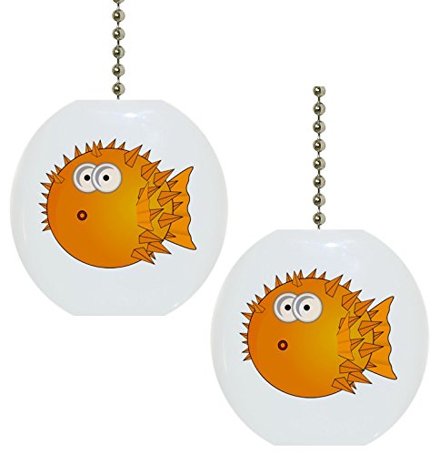 Set of 2 Blowfish Puffer Fish Nautical Solid CERAMIC Fan Pulls
