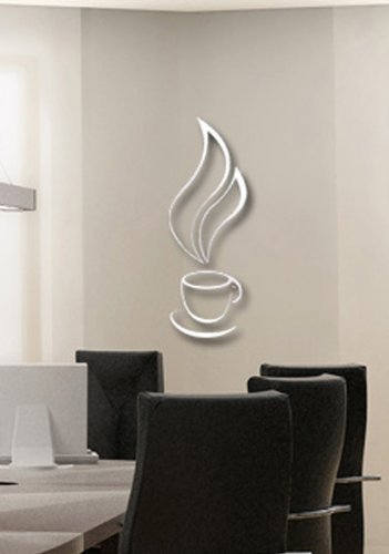 BestgrewÂ® Silver Hot Coffee Cup Smoke Modern Stylish Simple Style Fashion Art Design Removable DIY Acrylic 3D Mirror Wall Decal Wall Sticker for Kitchen Dining Room Home Decoration