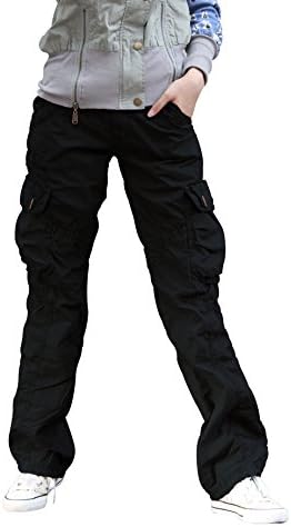 Eskaay Women's Casual Cargo Pants Military Army Styles Cotton Trousers 2809 Black XS
