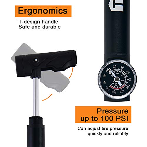 Toolitin Mini Bike Pump with Gauge, Accurate Inflation Portable Frame