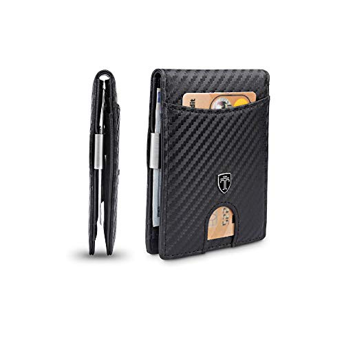 TRAVANDO Slim Wallet with Money Clip SEATTLE RFID Blocking Card Mini Bifold Men (Carbon)