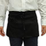 Waist Apron Server Apron with 3 Pockets Poly/Cotton Twill Commercial Quality by ChefsCloset (2 Pack) (Black)