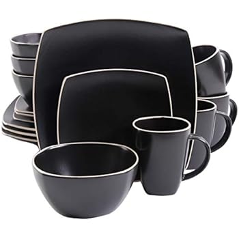 Gibson 102261.16RM Soho Lounge Square 16-Piece Dinnerware Set Service of 4, Stoneware, Black Matte