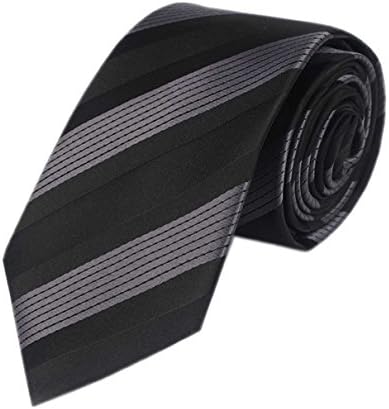FAD Mens' Fashion Business Solid, Woven, Stripes Necktie Tie,Grey Black Straps