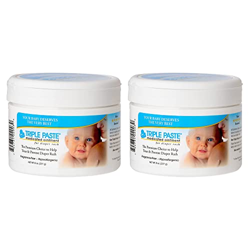 Triple Paste Diaper Rash Cream, Hypoallergenic Medicated Ointment for Babies, 8 oz (Pack of 2