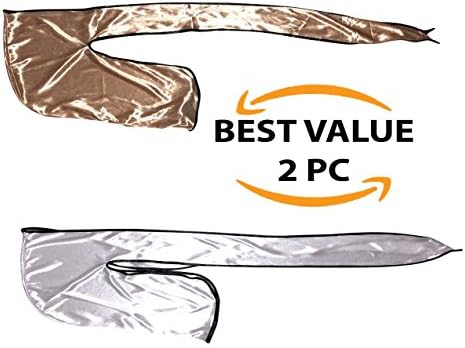 Silk Durag Pack Of Two (2PC) 360, 540, and 720 Waves Extra Long and Wide Straps Limited Edition (Silver/Gold)