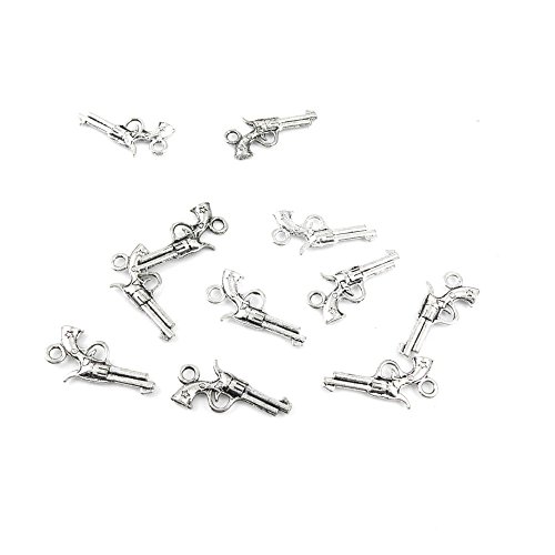 20 x Antique Silver Tone Jewelry Making Charms Findings Handmade Necklace Bracelet Bulk Lots Supplier Supply Crafting B0445 Pistol Revolver Gun