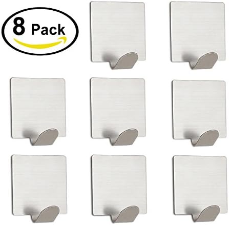8 Pcs of 3M Self Adhesive & Damage Free Hanging Hooks, Brushed Stainless Steel, Waterproof Bath Hooks for Towel Loofah Bathrobe, Suction Cup Hooks for Utility Clothes Keys Bag-home Kitchen.