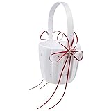 SODIAL(R) Double Heart Wedding Flower Girl Basket White Satin Rhinestone Decor Red Wedding Ceremony Party Favor