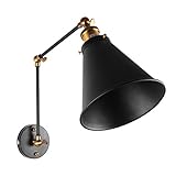 Lemonbest Industrial Swing Arm Wall Sconce Shade Adjustable Handle Rustic Loft Light Sconce Wall Lamp Fixtures E27 Black Metal