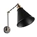 Lemonbest Industrial Swing Arm Wall Sconce Shade Adjustable Handle Rustic Loft Light Sconce Wall Lamp Fixtures E27 Black Metal