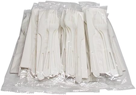 Compostable, Cutlery Sets - Each Utensil Set Has Knife, Fork, Spoon and Napkin - 12 Sets