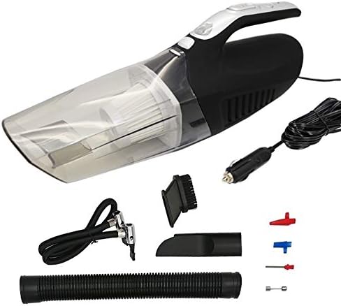 THREE EYES Car Vacuum Cleaner with Tire Inflator and LED Light High Power Car Vacuum with Strong Suction Multi-Function Handheld Car Interior Vacuum for Wet and Dry Use 12V 120W (Black)