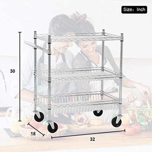 image for FDW Heavy Duty Utility Cart Wire 3 Tier Rolling Cart Organizer NSF Ki