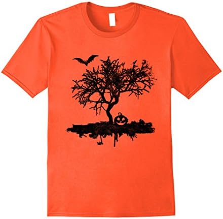 Mens Scary Vintage Bat Tree Pumpkin Halloween Costume T Shirt Large Orange
