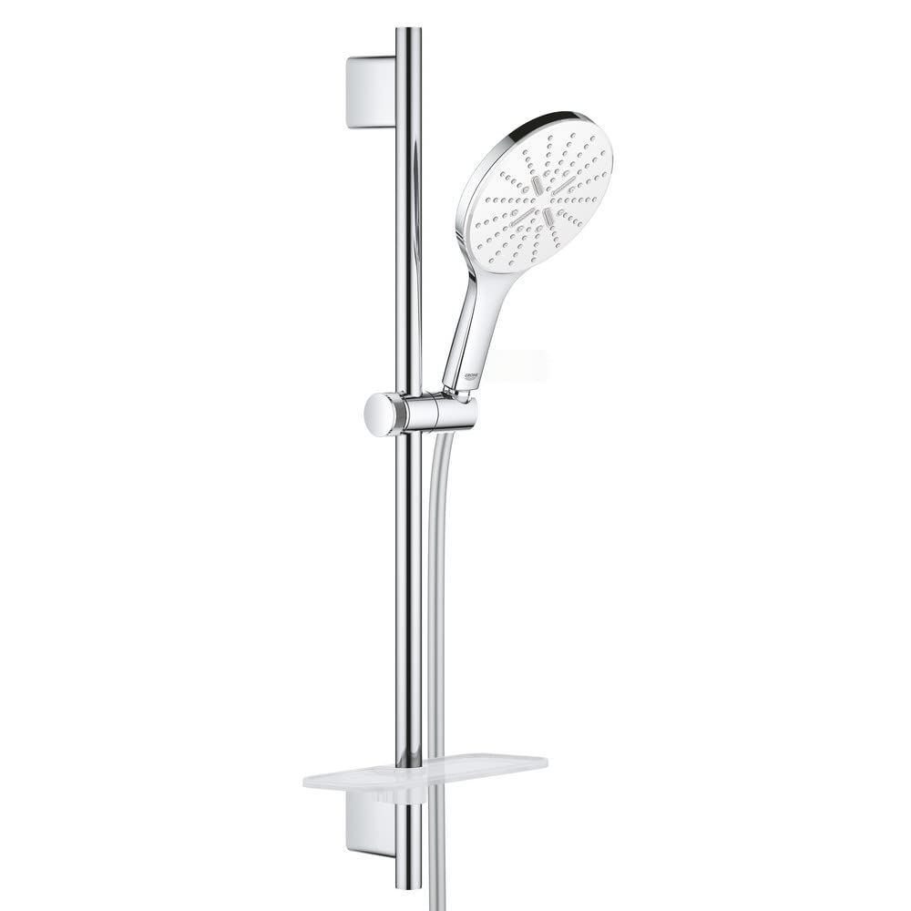 GROHE Rainshower 150 Smartactive Shower Rail Set Water-Saving 3-Spray 150mm Hand Shower with 600mm Rail, 1750mm Silverflex Hose Chrome Finish and White Spray Plate Made in Germany 26592LS0