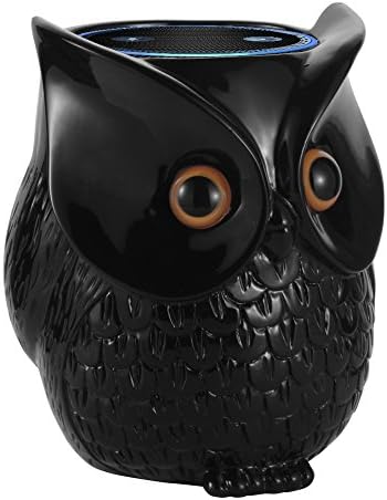 Echo Dot Case, Owl Statue Echo Dot Holder for Echo Dot 2nd and 1st Generation, Cartoon Decor Echodot Holder Skin Cover Table Stand (Black)