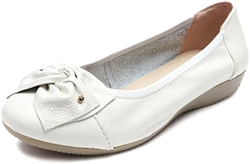 Fangsto Women's Genuine Leather Loafers Flats Working Shoes Slip ONS US Size 5.5 White