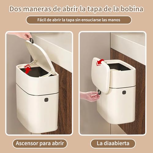 10L Cubo de Basura Colgante,Basurero para Cocina,Bote de Basura con Tapa,Cesto de Basura de Pared de Cocina,Cubo de Basura con Tapa,Deslizante Abierto,Adecuado pare Dormitorio,Oficina,Baño