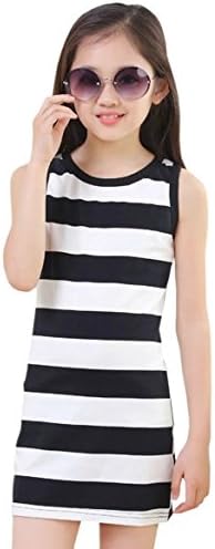 LATUD Girl's Sleeveless Stripes Summer Short Cotton Dress