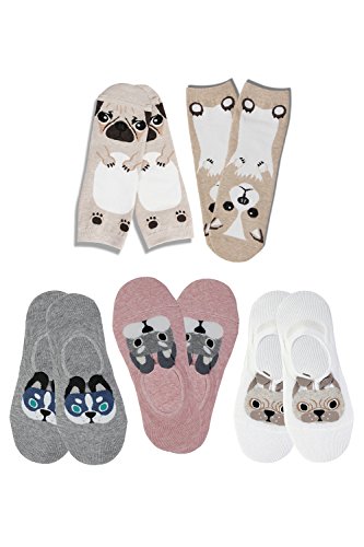 Womens-Animal-Dog-Print-Corgi-Pug-Ankle-Socks-JE