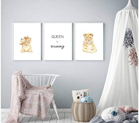 Lioness Queen 2019 or Lion King Movie, Cub, Lioness with Crown Nursery Colour Pencil Art Prints - Boys or Girl Bedroom (Queen In Training - Lioness)
